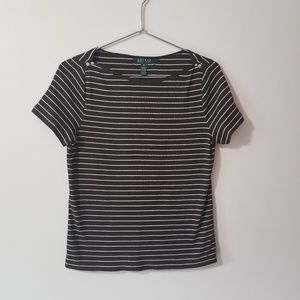 LAUREN RALPH LAUREN  - brown white striped short sleeve t-shirt